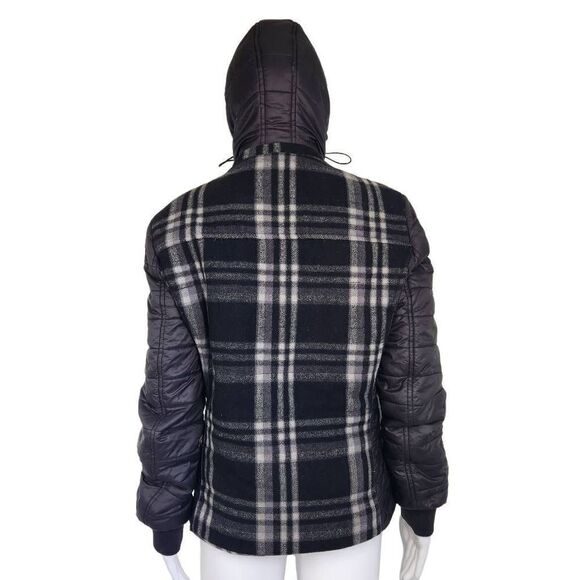 Gaudi Plaid Wool Puffer Jacket Black Small - Picture 3 of 9